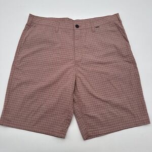 Hurley Men Golf Casual Plaid Shorts Size 36 Red White Colored Mini Plaid Pattern